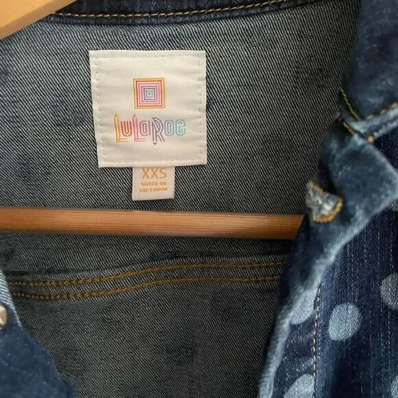 LulaRoe Kenny Denim Trucker Polka Dot Hearts Jacket XXS - Picture 8 of 16